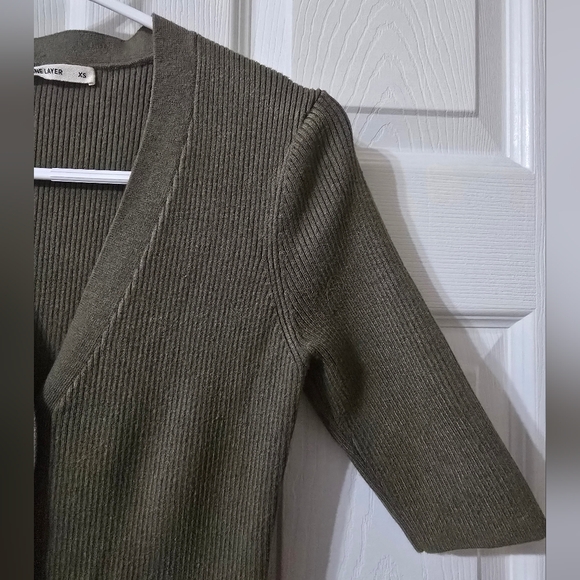 Marine Layer Bella Button Front Ribbed Olive Green Fitted Sweater Dress, Size XS - Picture 6 of 12